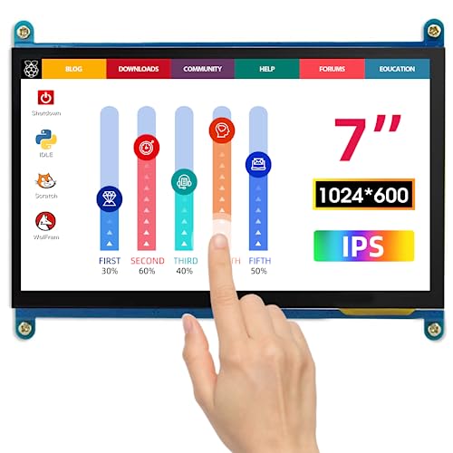Raspberry Pi Display, ELECROW 7 Zoll Mini Monitor 1024X600 HD LCD Display Touchscreen Monitor Kompatibel mit Raspberry Pi 5/Raspberry P4/PC/Jetson Nano/Banana Pi/BB Schwarz