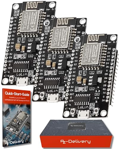AZDelivery 3 x NodeMCU Lolin V3 Module ESP8266 ESP-12F WiFi WiFi Development Board mit CH340 kompatibel mit Arduino inklusive E-Book!