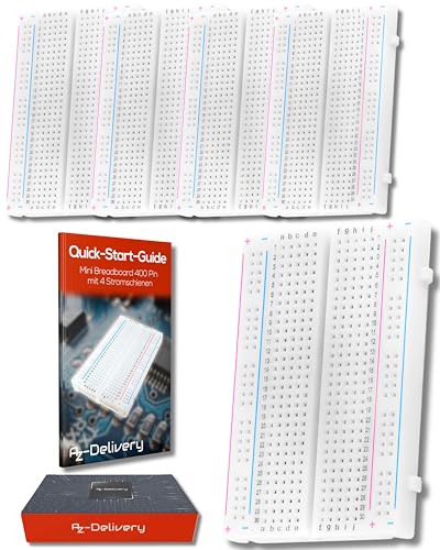 AZDelivery Mini Breadboard 400 Pin mit 4 Stromschienen kompatibel mit Arduino und Jumper Wire Kabeln