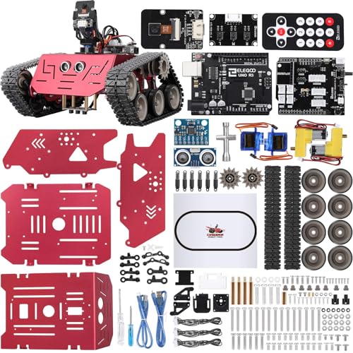 ELEGOO Smart Robot Tank Kit Kompatibel mit Arduino IDE Elektronik Baukasten mit UNO R3, Ultraschallsensor, Bluetooth-Modul,Camera Modul, Auto Tank Roboter Spielzeug für Kinder