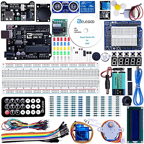 ELEGOO UNO R3 Starter Kit kompatibel mit Arduino IDE Projekt Einsteigerset mit Tutorial auf Deutsch, UNO R3 Mikrocontroller, 5V-Relais, Stromversorgungsmodul, Servomotor, Erweiterungsplatine usw.