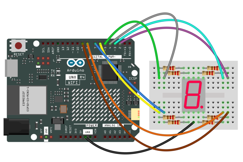 Ein installiertes 7-Segment-Displaz am Arduino UNO