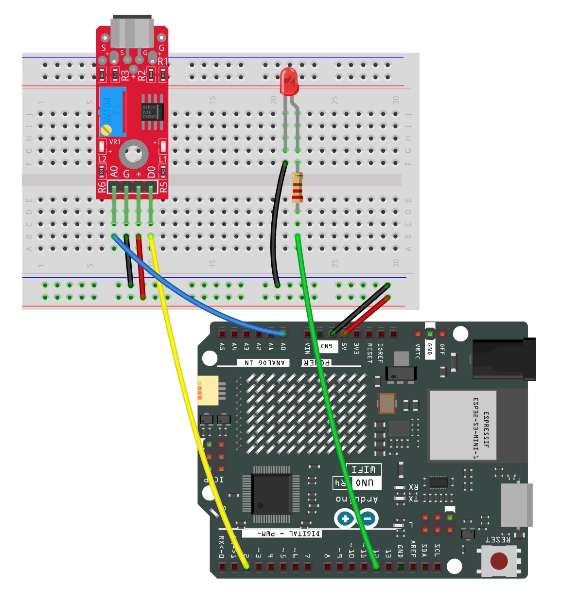 Geräuschsensor und LED am Arduino UNO
