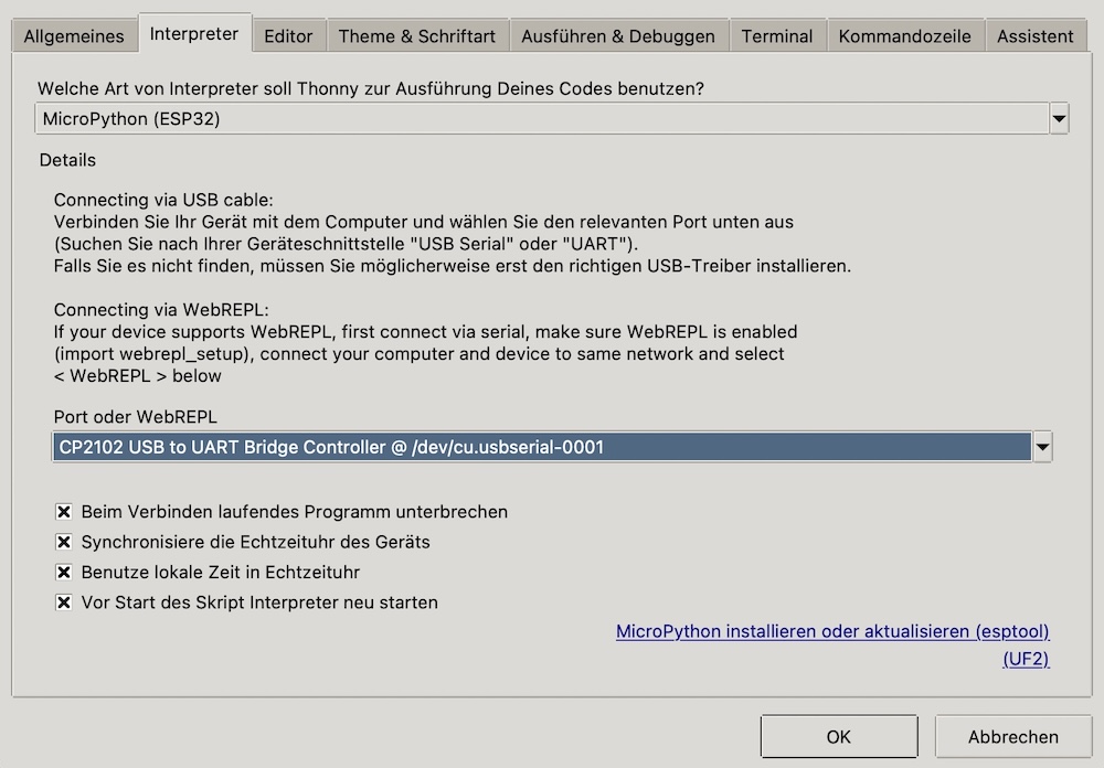 Den Interpreter in der Thonny IDE konfigurieren