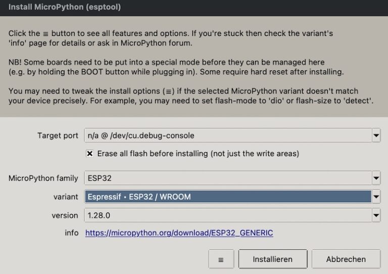 MicroPython installieren auf dem ESP8266 & ESP32