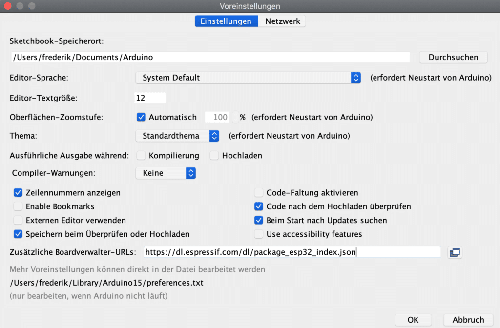 ESP32 URL in der Arduino IDE eintragen