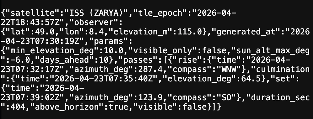 Pollux Labs ISS API Antwort