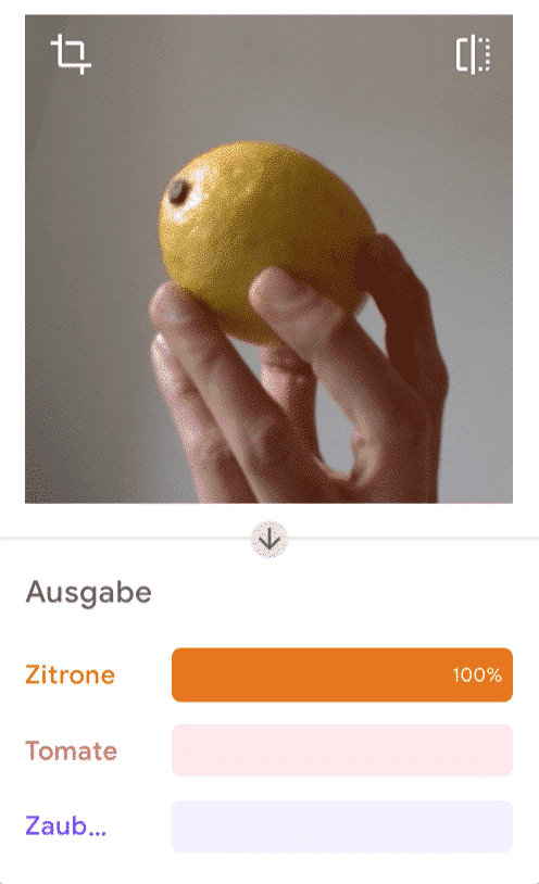 Erkannte Zitrone in Teachable Machine
