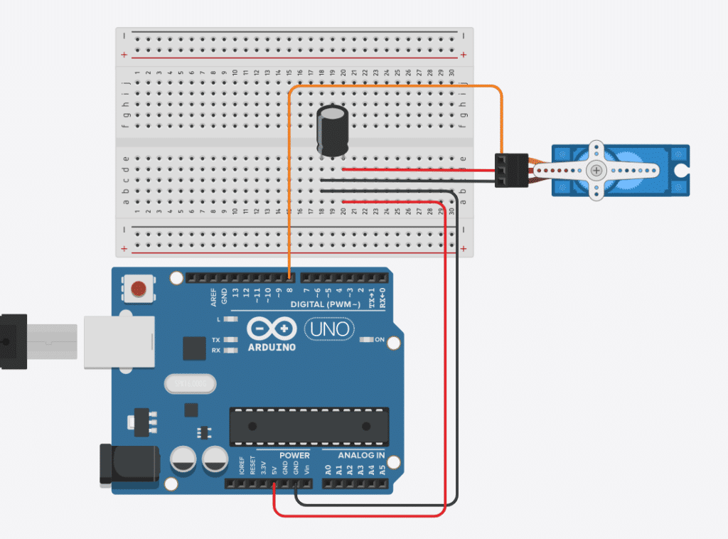 Arduino mit Servo und dazwischen geschaltetem Kondensator