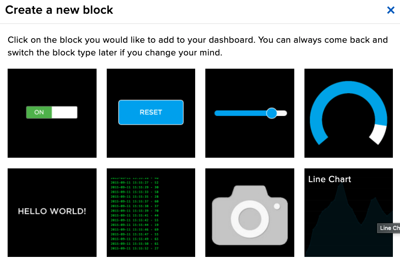Adafruit IO Blocks Auswahl