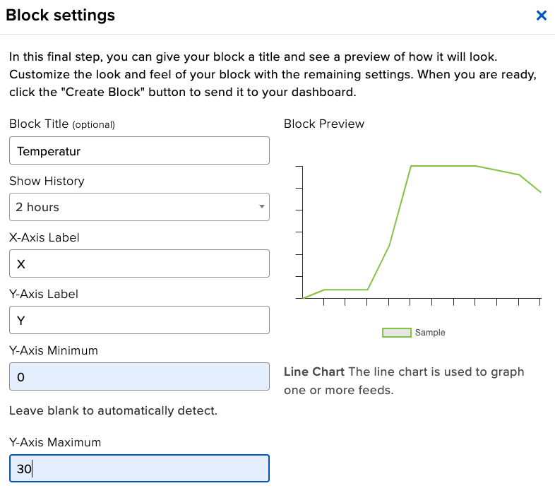 Adafruit IO Line Chart einrichten