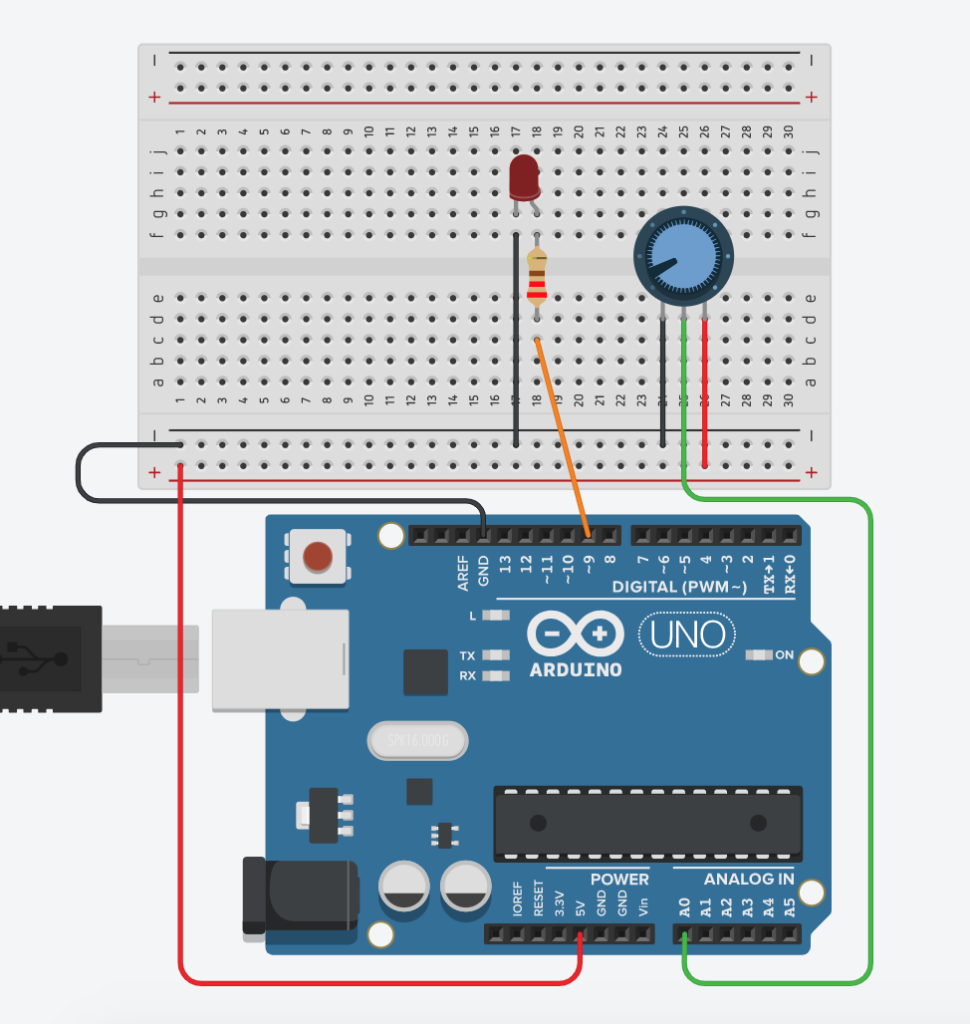 Anschluss Poti und LED am Arduino