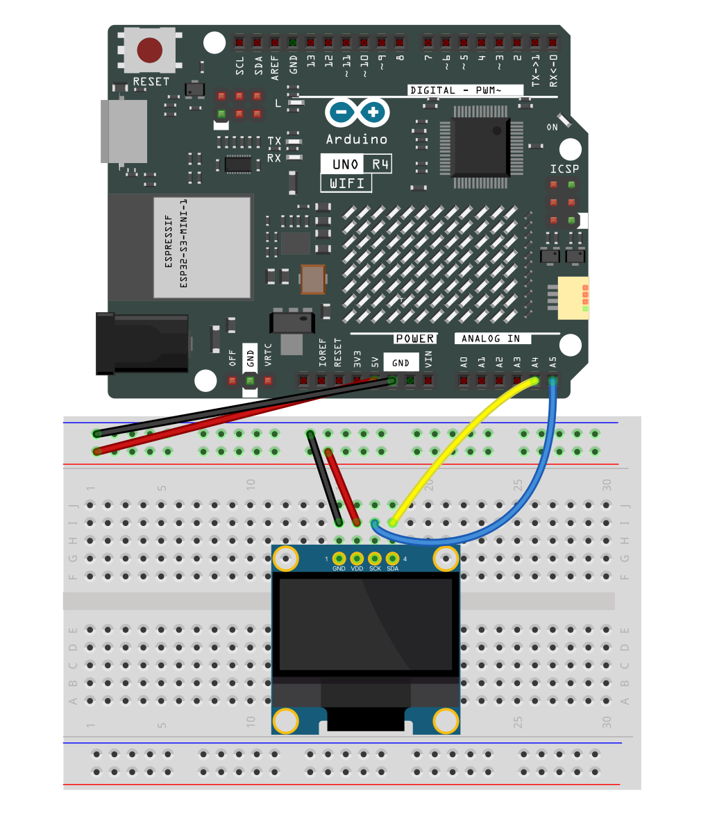 OLED-Disply angeschlossen am Arduino UNO R4
