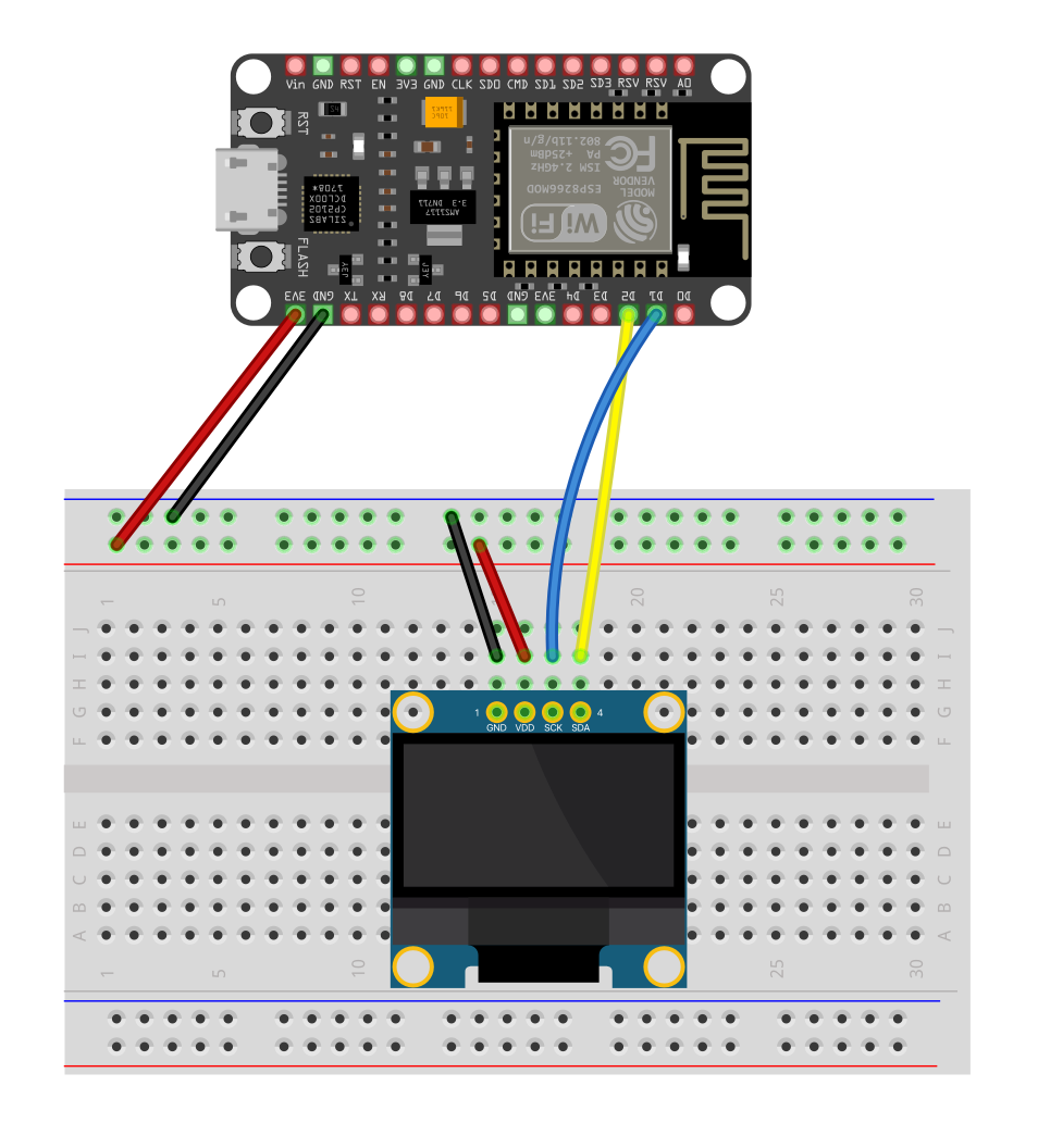 OLED-Displaz am ESP8266 angeschlossen