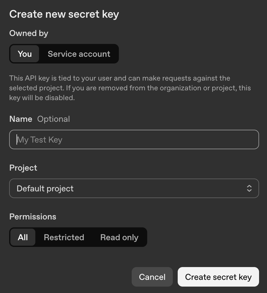 Einen neuen API Key für OpenAI erstellen