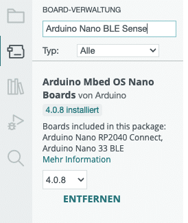 Installation des Arduino Nano 33 BLE Sense