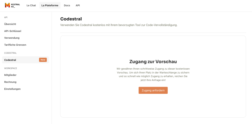 Codestral Zugang anfordern