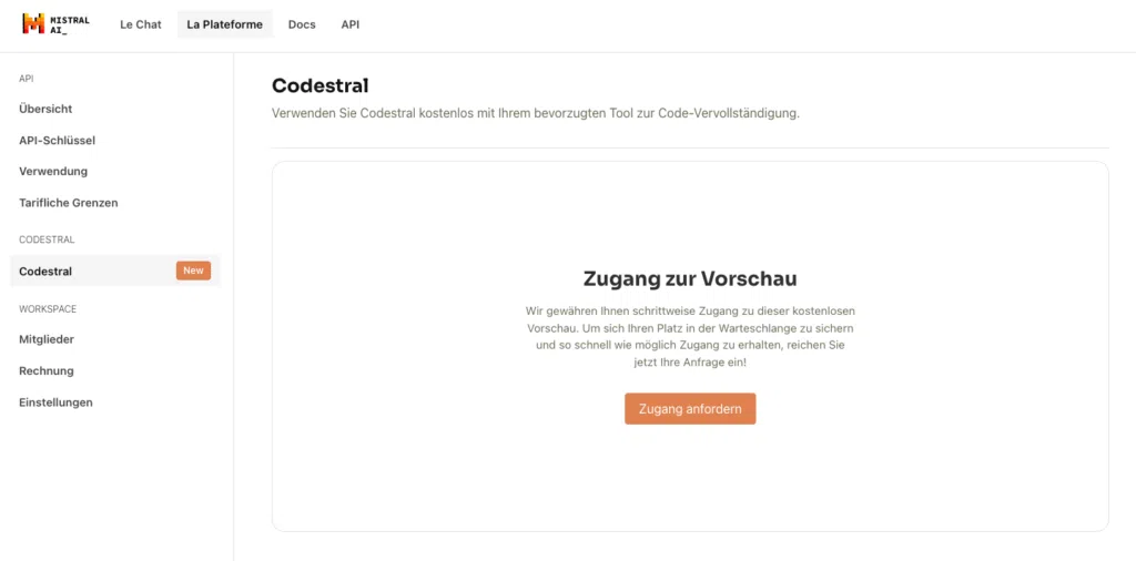 Codestral Zugang anfordern