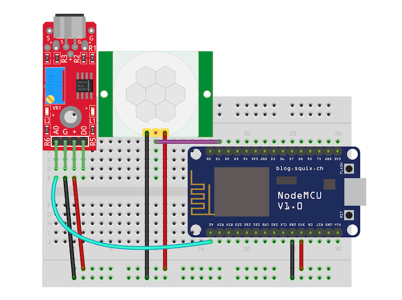 Anschluss PIR-Sensor und KY-037 am ESP8266