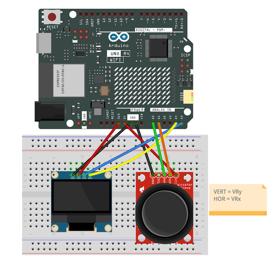 Anschluss von OLED-Display und Joystick am Arduino UNO für Snake