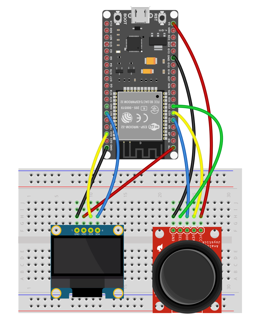 Anschluss von OLED-Display und Joystick am ESP32