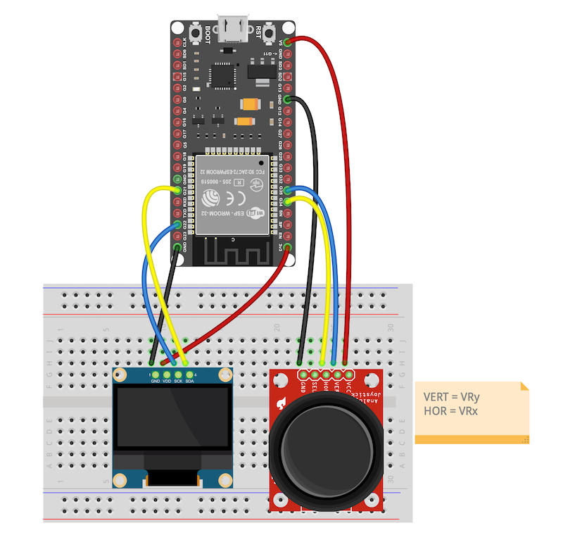 Anschluss von OLED-Display und Joystick am ESP32