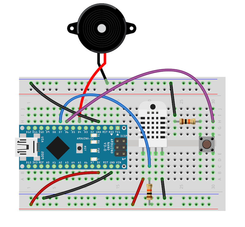 Aufbau des Projekts mit dem Arduino Nano und weiteren Bauteilen