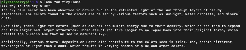 Antwort von TinyLlama auf die Frage "Why is the Sky blue?"