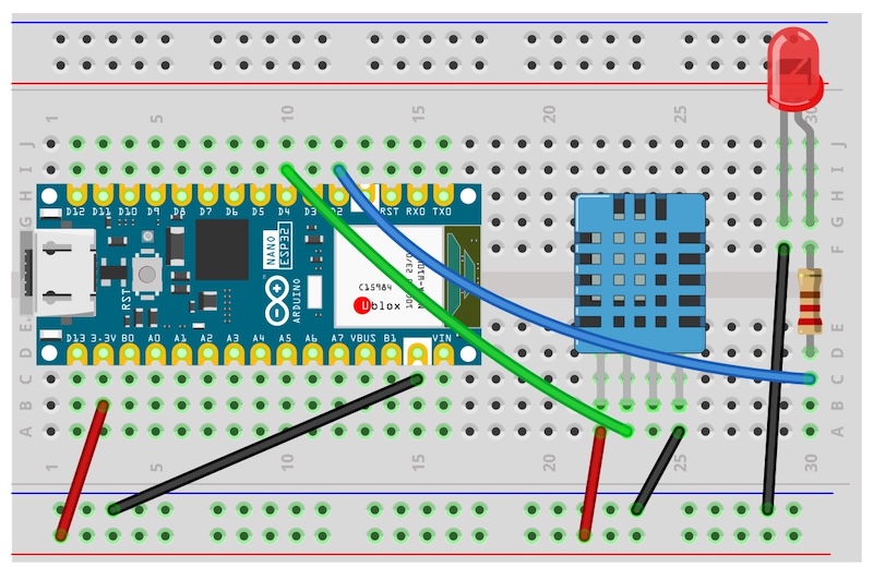 Aufbau des ESP32 Webservsers mit LED und DHT11