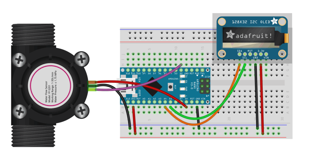 Anschluss des Durchflussmessers am Arduino